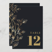 Elegante moderne gouden bloemen tafel nummer kaart (Voorkant / Achterkant)