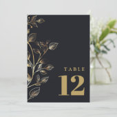 Elegante moderne gouden bloemen tafel nummer kaart (Staand voorkant)