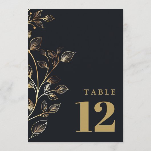 Elegante moderne gouden bloemen tafel nummer kaart (Voorkant)