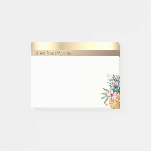 Elegante Moderne Gouden Bloemige Ananas Post-it® Notes (Voorkant)
