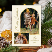 Elegante moderne gouden boog 3 foto kerst- feestdagenkaart