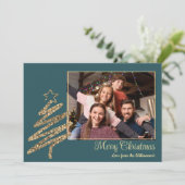 Elegante moderne gouden boom kerstfoto feestdagenkaart (Staand voorkant)