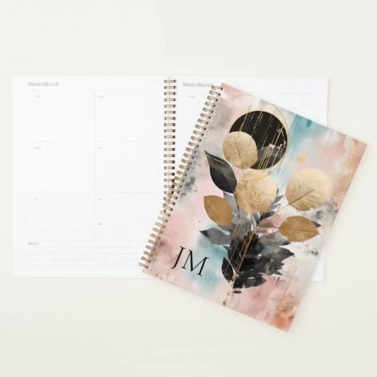 Elegante moderne gouden botanische monogram planner (Display)
