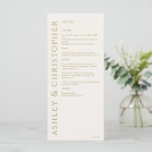 Elegante moderne gouden bruiloft menu (Staand voorkant)