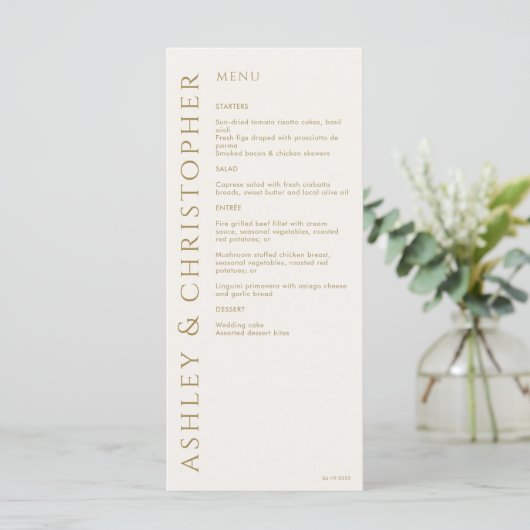 Elegante moderne gouden bruiloft menu (Staand voorkant)
