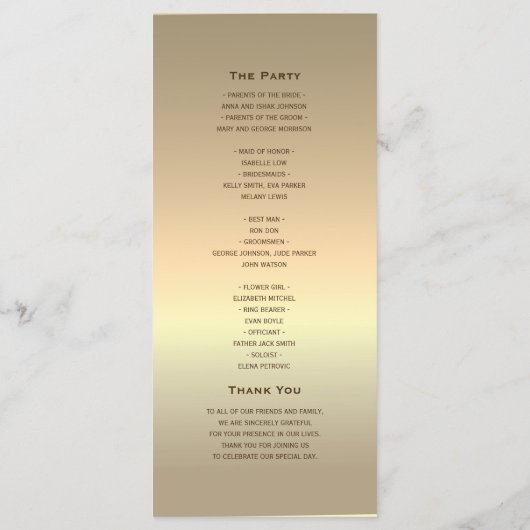 Elegante moderne gouden bruiloft programmakaart (Achterkant)