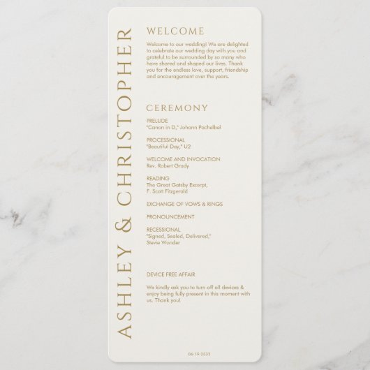 Elegante moderne gouden bruiloft programmakaart (Voorkant)