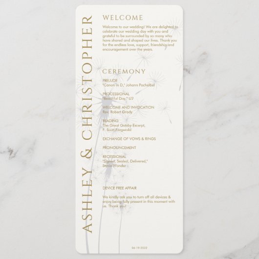 Elegante moderne gouden bruiloft programmakaart (Voorkant)