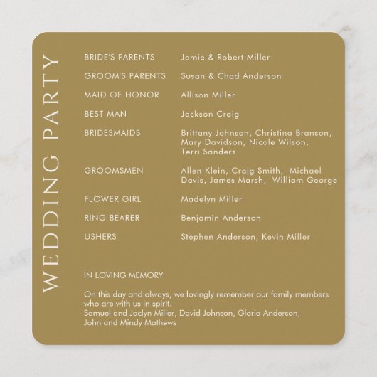 Elegante moderne gouden bruiloft programmakaart (Achterkant)