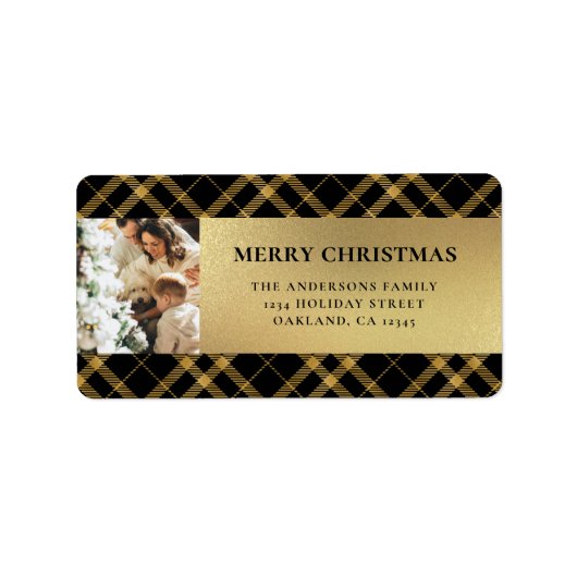 Elegante moderne gouden buffel gespeeld Kerstmis Etiket (Voorkant)