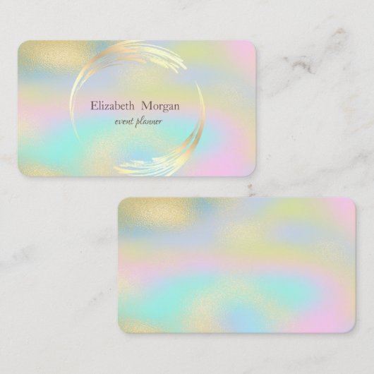 Elegante moderne gouden cirkel kleurrijke holograf visitekaartje (Voorkant / Achterkant)