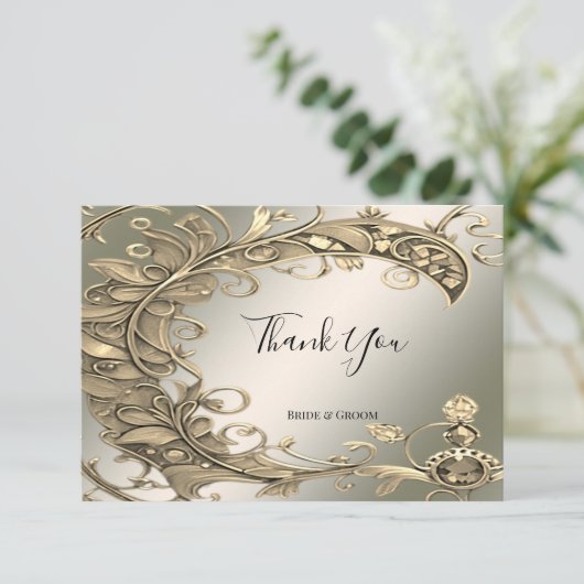 Elegante moderne gouden decoratieve bedankkaart (Staand voorkant)