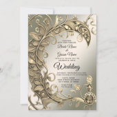 Elegante moderne gouden decoratieve bruiloft kaart (Voorkant)
