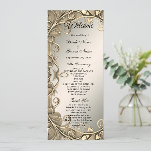 Elegante moderne gouden decoratieve bruiloft progr programmakaart (Staand voorkant)