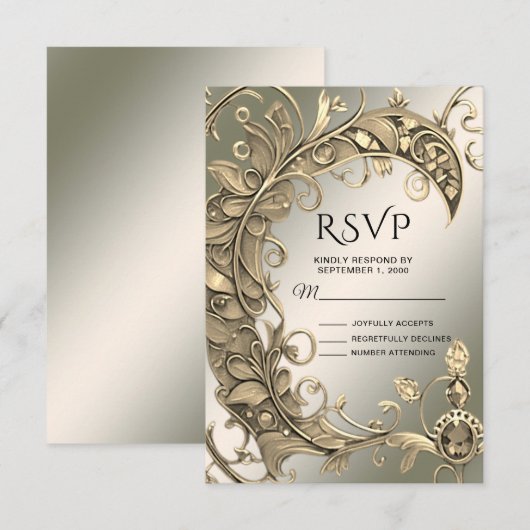 Elegante moderne gouden decoratieve RSVP-kaart RSVP Kaartje (Voorkant / Achterkant)