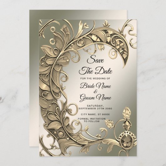 Elegante moderne gouden decoratieve save the date (Voorkant / Achterkant)