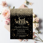 Elegante moderne gouden diamanten sterren zwart zo kaart<br><div class="desc">Een moderne,  chique en glamoureuze Sweet 16 met gouden diamanten en sterren op een zwarte achtergrond.</div>