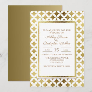Elegante moderne gouden en witte trouwuitnodiging kaart