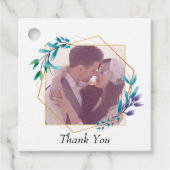 Elegante moderne gouden geometrische & blad bruilo bedankjes labels (Voorkant)