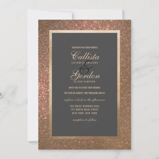 Elegante moderne gouden glitter dikke grens bruilo kaart (Voorkant)