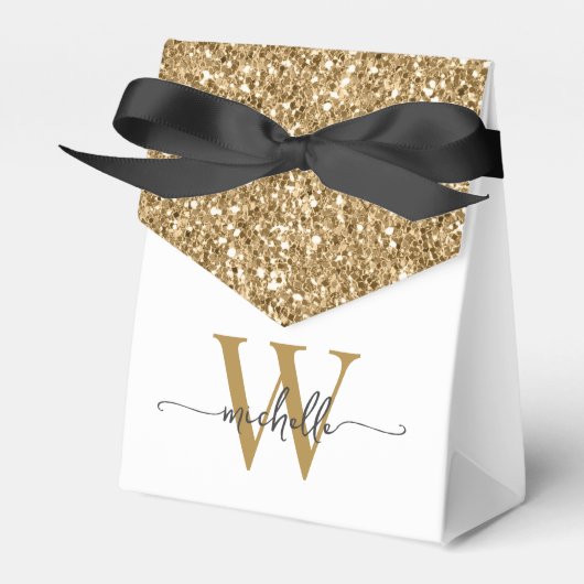 Elegante Moderne Gouden Glitter Monogram Naam Scri Bedankdoosjes (Voorkant Zijde)