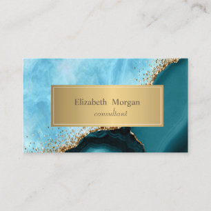 Elegante moderne gouden glitter turquoise marmer visitekaartje