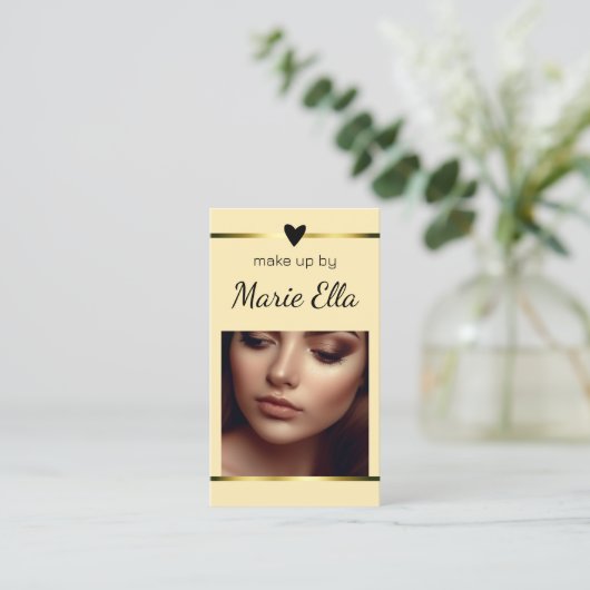 Elegante Moderne Gouden Hart Foto QR Code Sjabloon Visitekaartje (Staand voorkant)