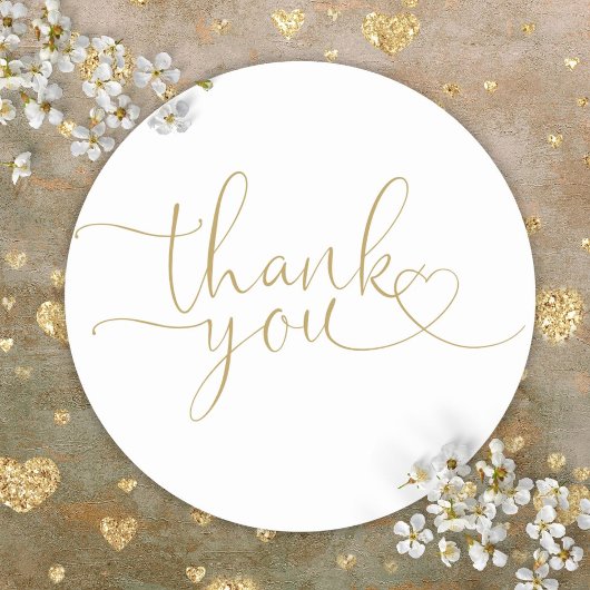 Elegante moderne gouden hart script bedankt ronde sticker