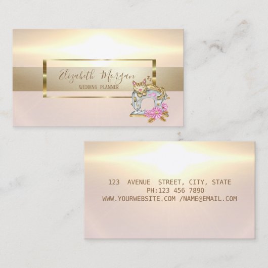 Elegante moderne gouden Lijsten naaimachine Cat Visitekaartje (Voorkant / Achterkant)