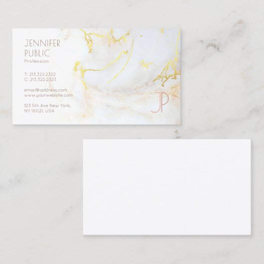 Elegante Moderne Gouden Marmeren Monogram Professi Visitekaartje (Voorkant / Achterkant)