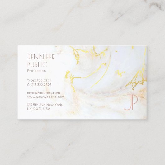 Elegante Moderne Gouden Marmeren Monogram Professi Visitekaartje (Voorkant)