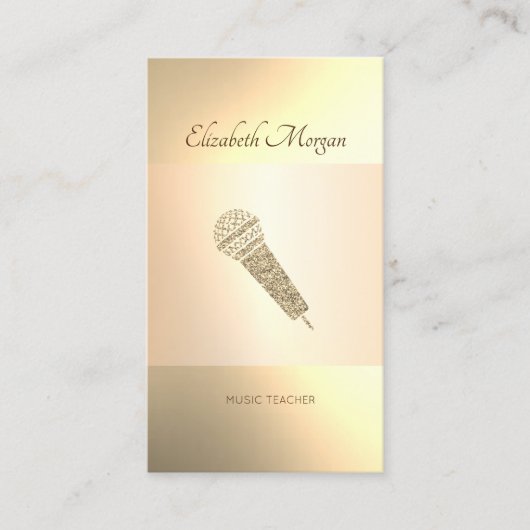Elegante moderne, gouden microfoon, muziekleraar visitekaartje (Voorkant)