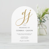 Elegante moderne gouden monogram bruiloft kaart (Staand voorkant)