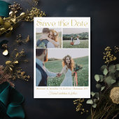 Elegante moderne gouden script 3 foto collage brui save the date