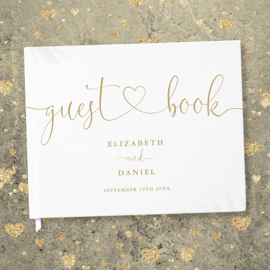 Elegante moderne gouden script bruiloft gastenboek