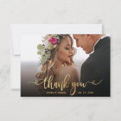 Elegante moderne gouden script foto overlay bruilo bedankkaart (Voorkant)
