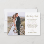 Elegante moderne gouden script foto overlay bruilo bedankkaart (Achterkant)