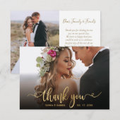 Elegante moderne gouden script foto overlay bruilo bedankkaart (Voorkant / Achterkant)
