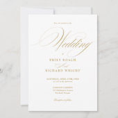 Elegante moderne gouden script QR-code bruiloft Kaart (Voorkant)