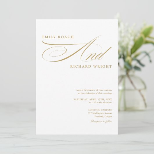 Elegante moderne gouden script QR-code bruiloft Kaart (Staand voorkant)