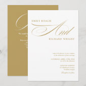 Elegante moderne gouden script QR-code bruiloft Kaart (Voorkant / Achterkant)