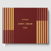 Elegante moderne gouden script rode bruiloft gastenboek (Voorkant)