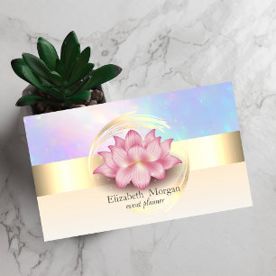 Elegante moderne gouden streep lotus holografisch visitekaartje