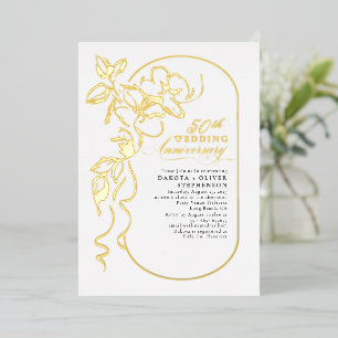 Elegante moderne gouden trouwherdenking bloemmotie folie uitnodiging