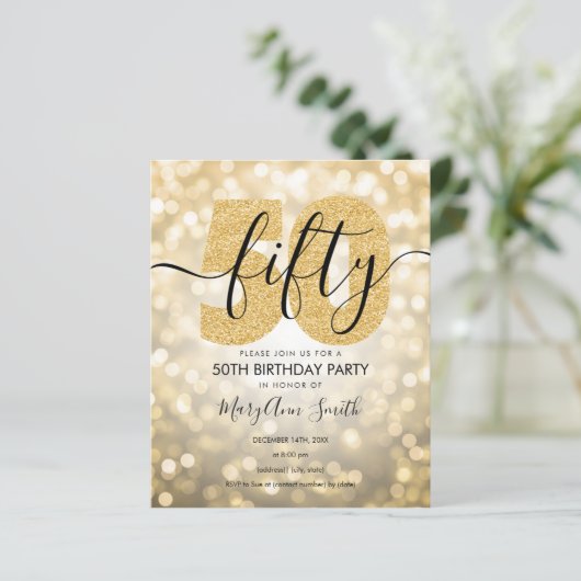 Elegante moderne gouden uitnodiging voor 50ste ver (Staand voorkant)