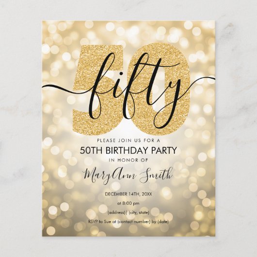 Elegante moderne gouden uitnodiging voor 50ste ver (Voorkant)