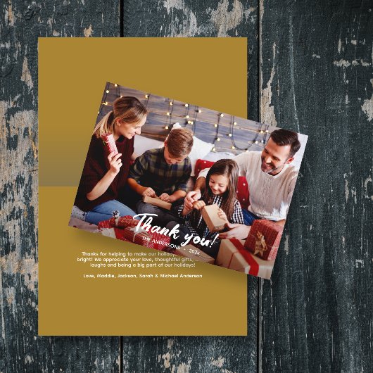 Elegante moderne gouden vakantie foto dank u kaart