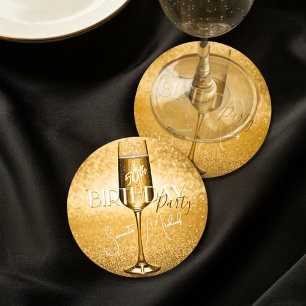 Elegante moderne gouden volwassen verjaardag verra ronde kartonnen onderzetter