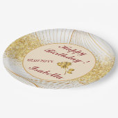 Elegante Moderne Gouden Witte Bladeren Lijn Collec Papieren Bordje (Gekanteld)