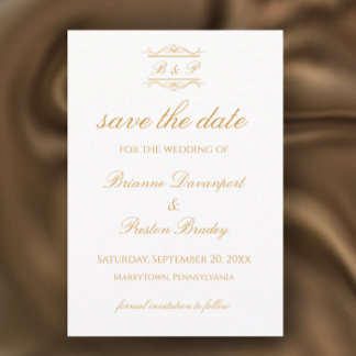 Elegante Moderne Gouden & Witte Monogram Huwelijk Save The Date